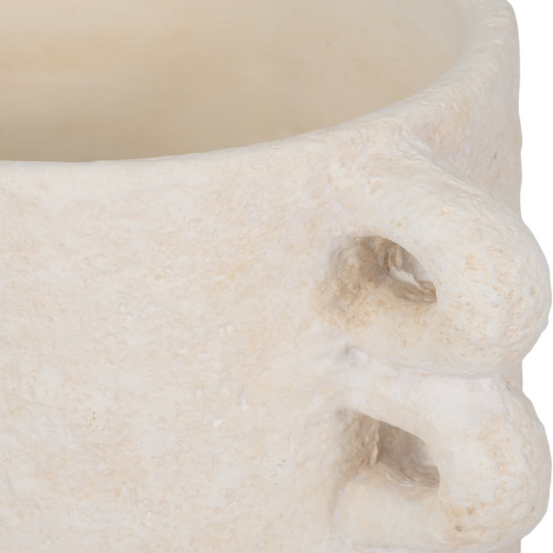 Pot de fleurs en poterie et ciment avec poignée unique à boucles multiples, Blanc, H 6,25 po x l 10 po x P 7 po