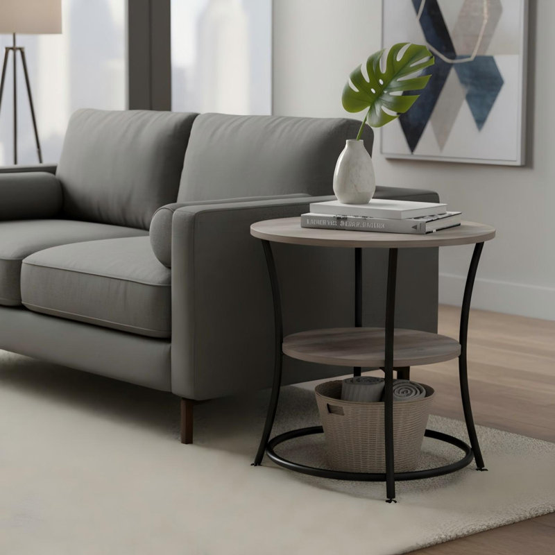 Table de bout avec rangement Rolande, Gris / Noir