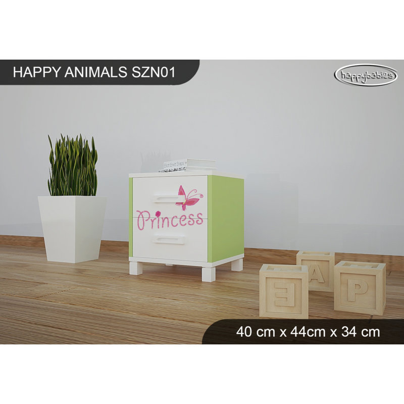 2 Drawer Nightstand, White/Green