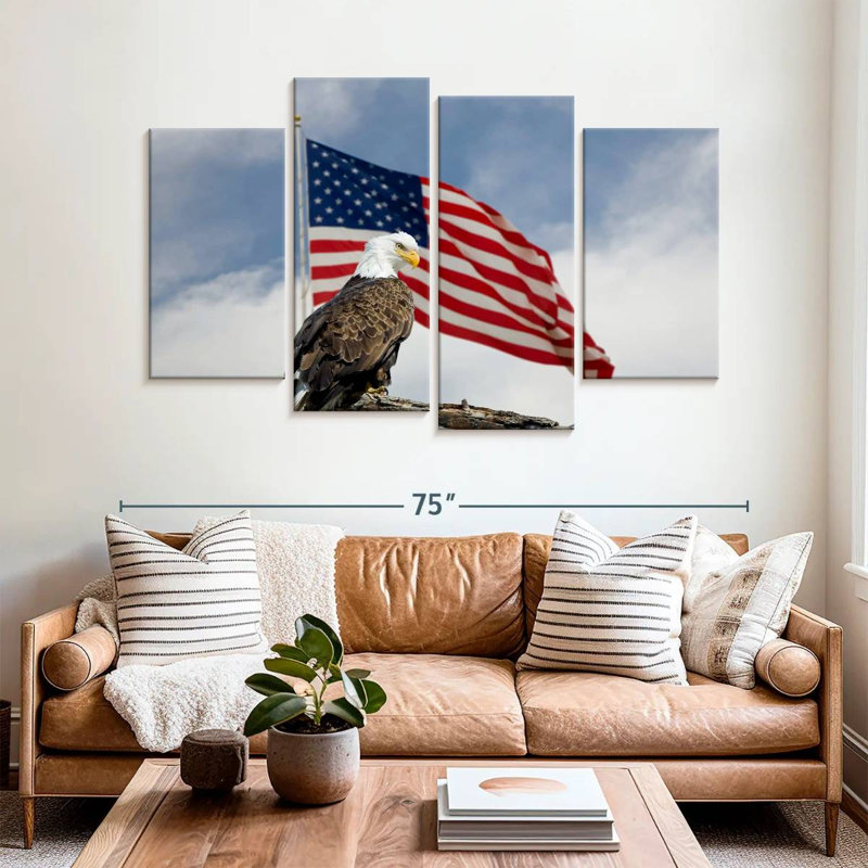 Brampt Perched Eagle American Flag, 42" H x 68" W