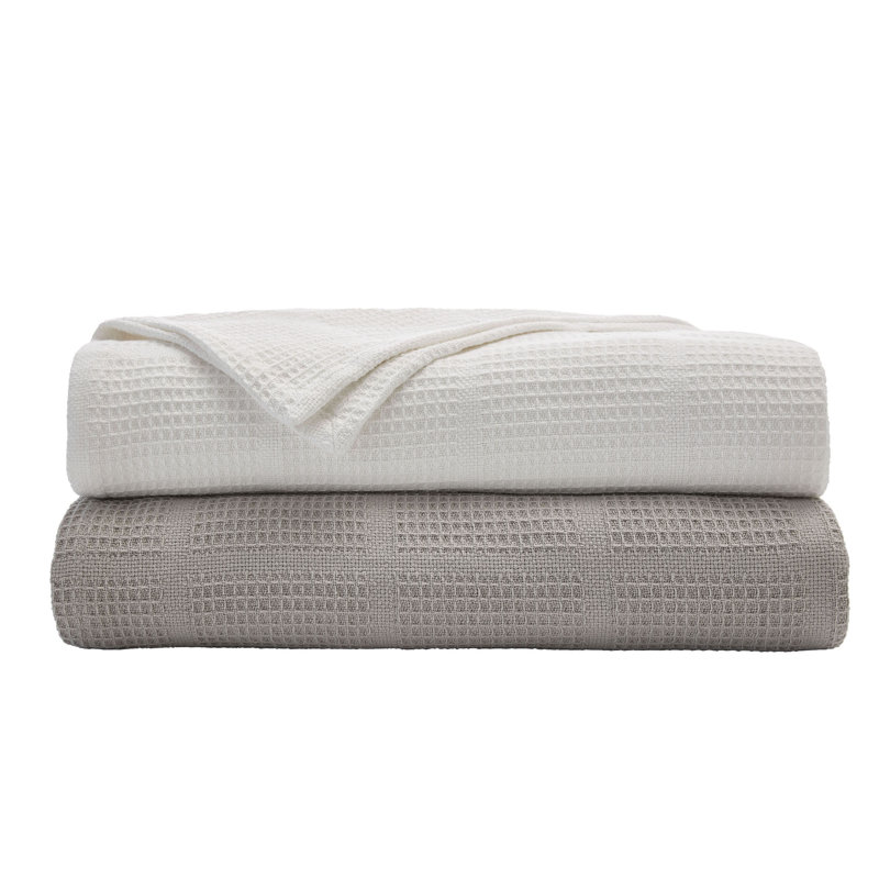 Kenneth Cole Waffle Grid Solid Cotton Blanket, Queen, White