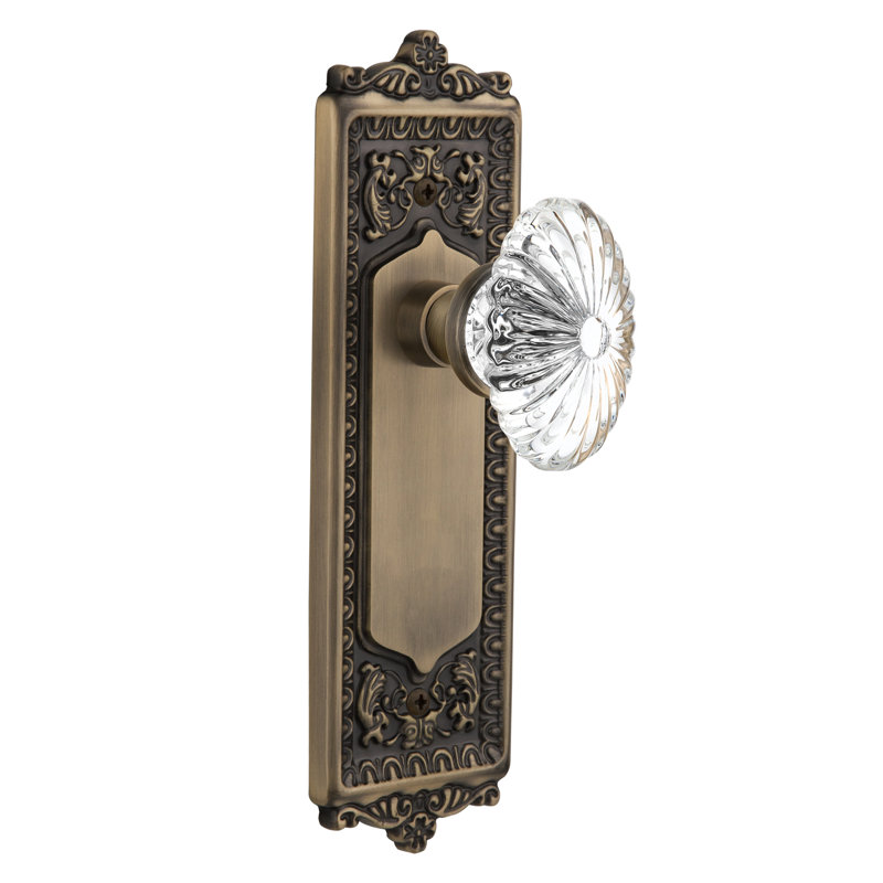 Egg & Dart Plate avec bouton de porte ovale en cristal cannelé, Laiton antique