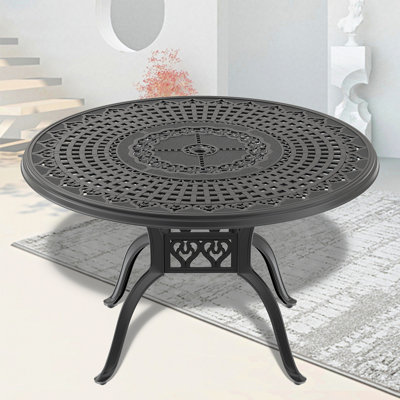 Table de salle à manger 47,24 pouces en fonte d'aluminium avec structure noire et trou pour parasol