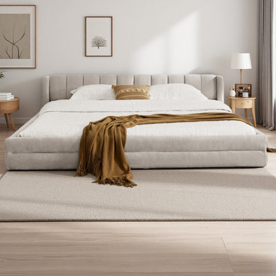 King Size Upholstered Bed Frame With Thick Fabric, Comfortable Upholstered Bed Frame, Chenille Fabric, With Headboard And Solid Bed Frame by Latitude Run