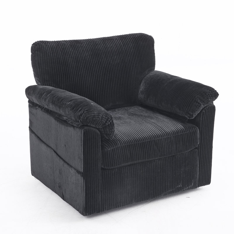 33" Swivel Barrel Chair, Upholstered Armchair With Side Pockets, Black Duplicate