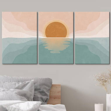 Geometric Mountain Forest Lake Abstract Nature - 3 Piece Graphic Art Set IDEA4WALL Size: 36 H x 72 W x 1.5 D, Format: Wrapped Canvas