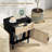 Rattan Nightstand Set Of 2 Mid Century Modern End Table With Drawer & Cabinet