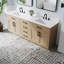 Meuble-lavabo autoportant en bois massif l 80 po x H 35 po avec comptoir en marbre de culture blanc et double lavabo en céramique, chêne-161948420-161948422