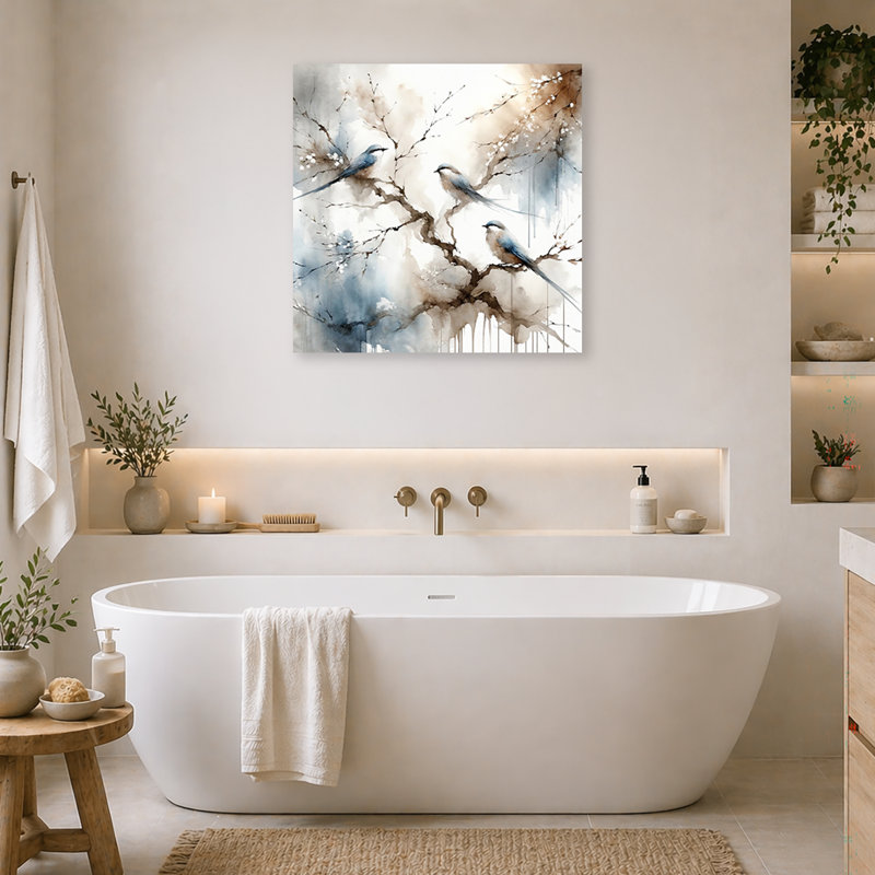 Art mural neutre, impression sur toile beige bleu doux, peinture de nature minimaliste, décoration murale campagne moderne