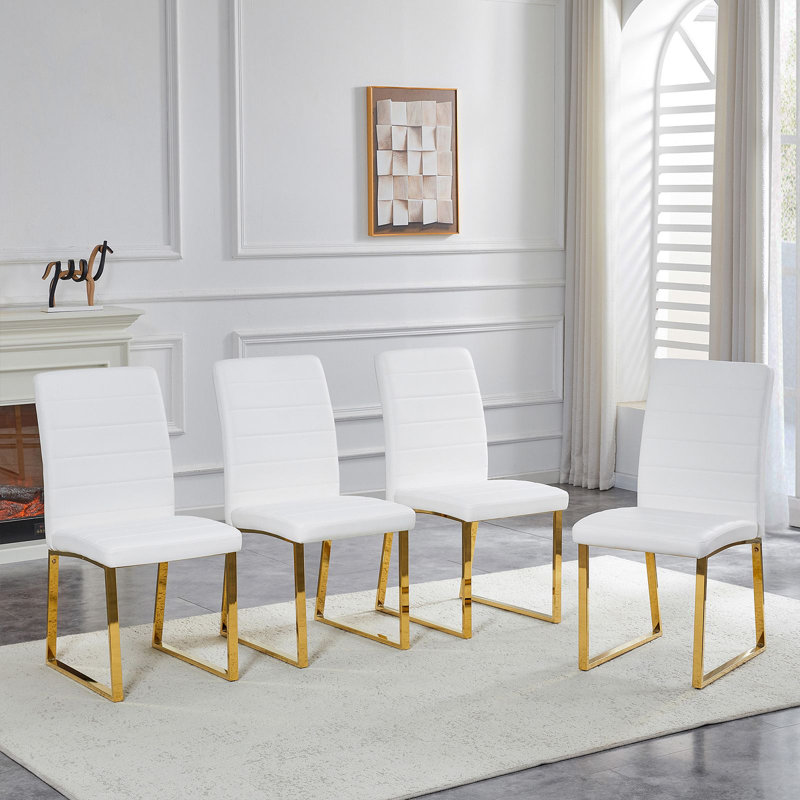 Chaises de salle à manger rembourrées Modern, Set of 2, Blanc, Argent argent