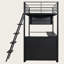 Metal Loft Bed with LED Light Strips, Built-In Desk & 4 Storage Shelves — Space-Saving Study Loft Frame in Black-1473095790