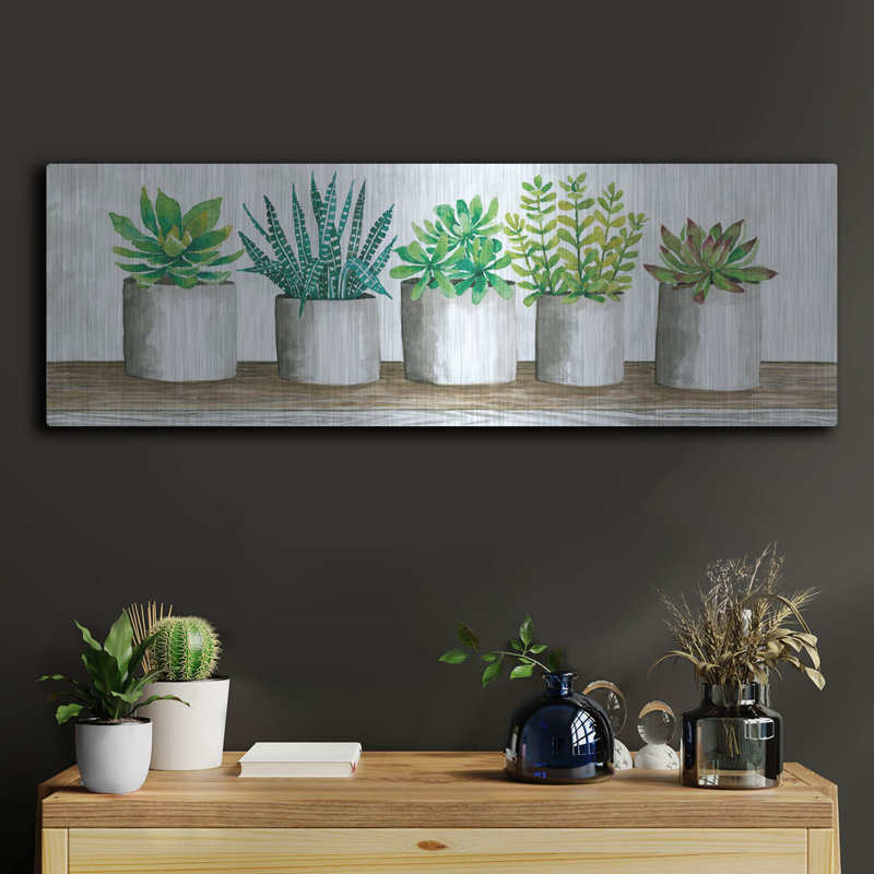 «Succulent Pots» par Cindy Jacobs, art de luxe en métal, «Succulent Pots» par Cindy Jacobs, H 12 po x l 36 po