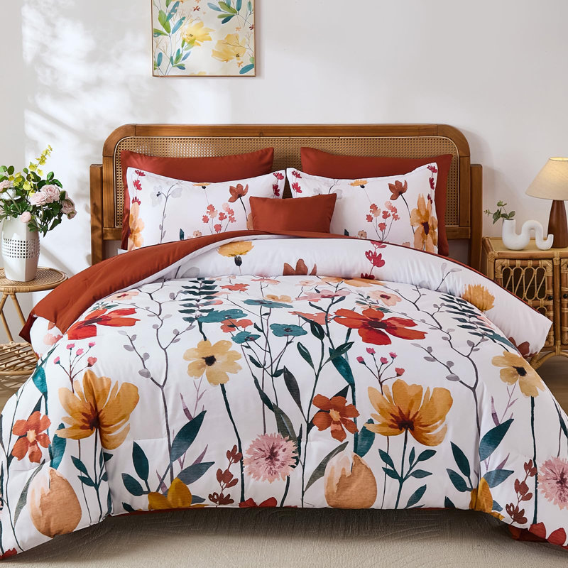 Ensemble d'édredon 8 pièces avec draps et taies d'oreiller, Édredon grand + 7 articles supplémentaires, Orange