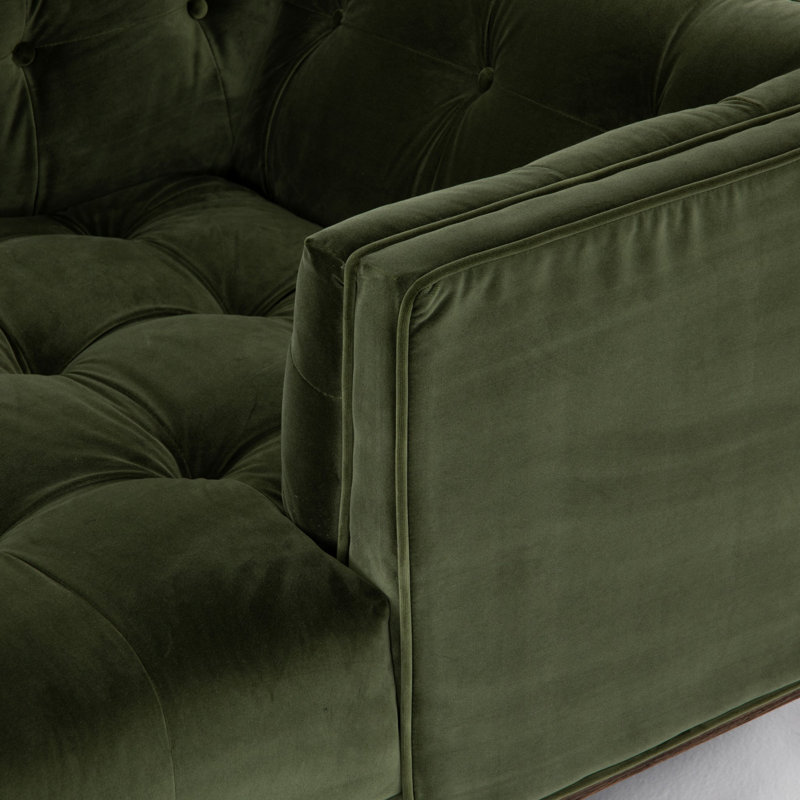 Chaise longue capitonnée Bari, Velours olive saphir