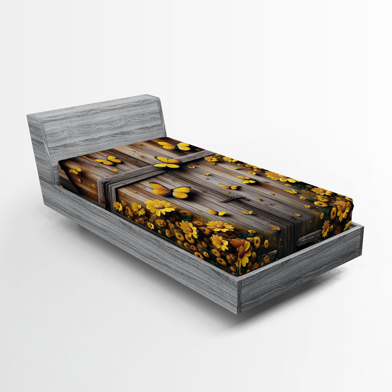 Drap-housse rustique Ambesonne_ Romance campagnarde jaune_ Caramel taupe moutarde, Drap-housse de taille simple