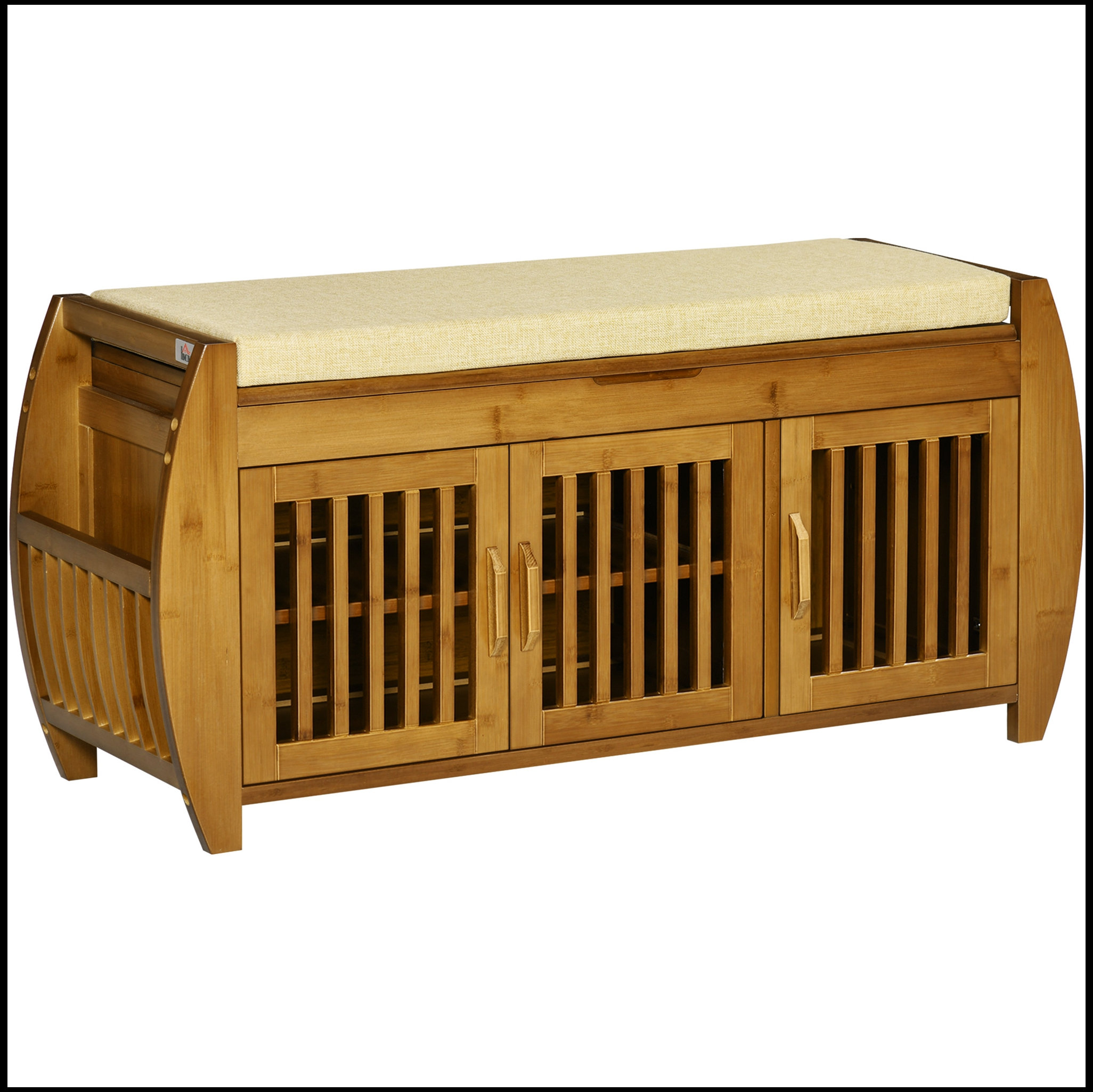 Banc D'entrée Avec Rangement Chaussures En Bambou - Coussin Doux Amovible - Dimensions 50 Cm - Capacité 200 Kg - Pour Couloir, Chambre, Salon - 9