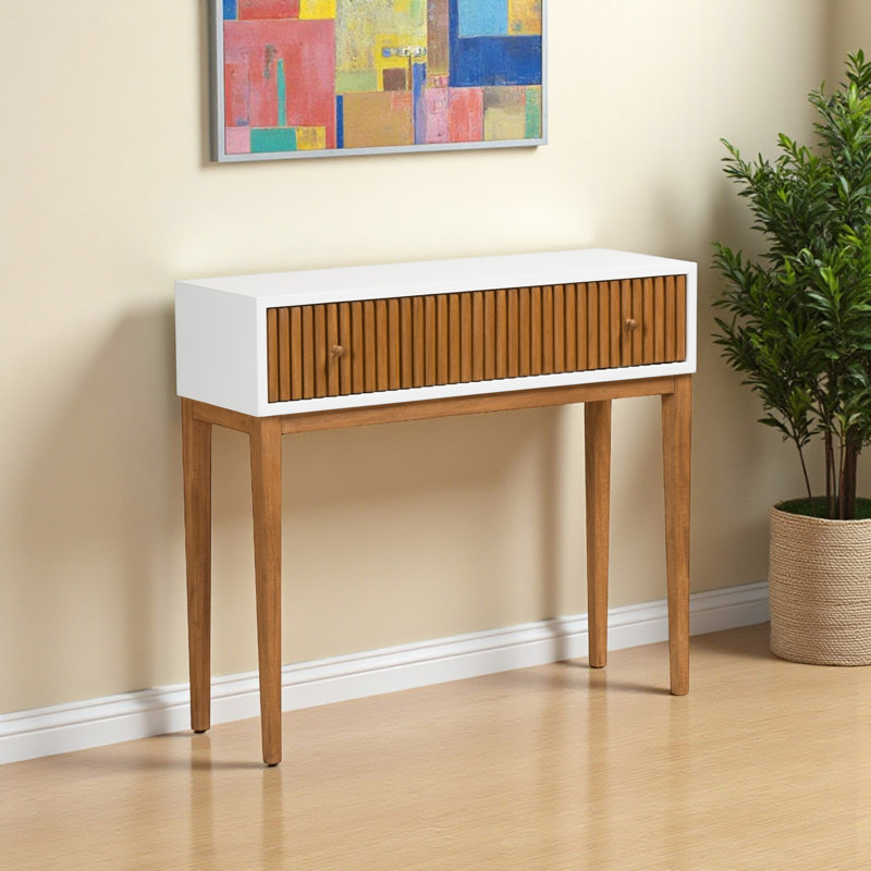 Console à 1 tiroir Amarin en bois brun, blanc, H 31,24 po x l 35,22 po x P 11,64 po