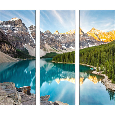 Mountain & Lake - 3 Piece No Frame Print on Glass