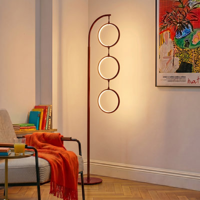 Nova 74" Red Modern 3-Light LED Floor Lamp With Hanging Rings And Built-In Dimmer
