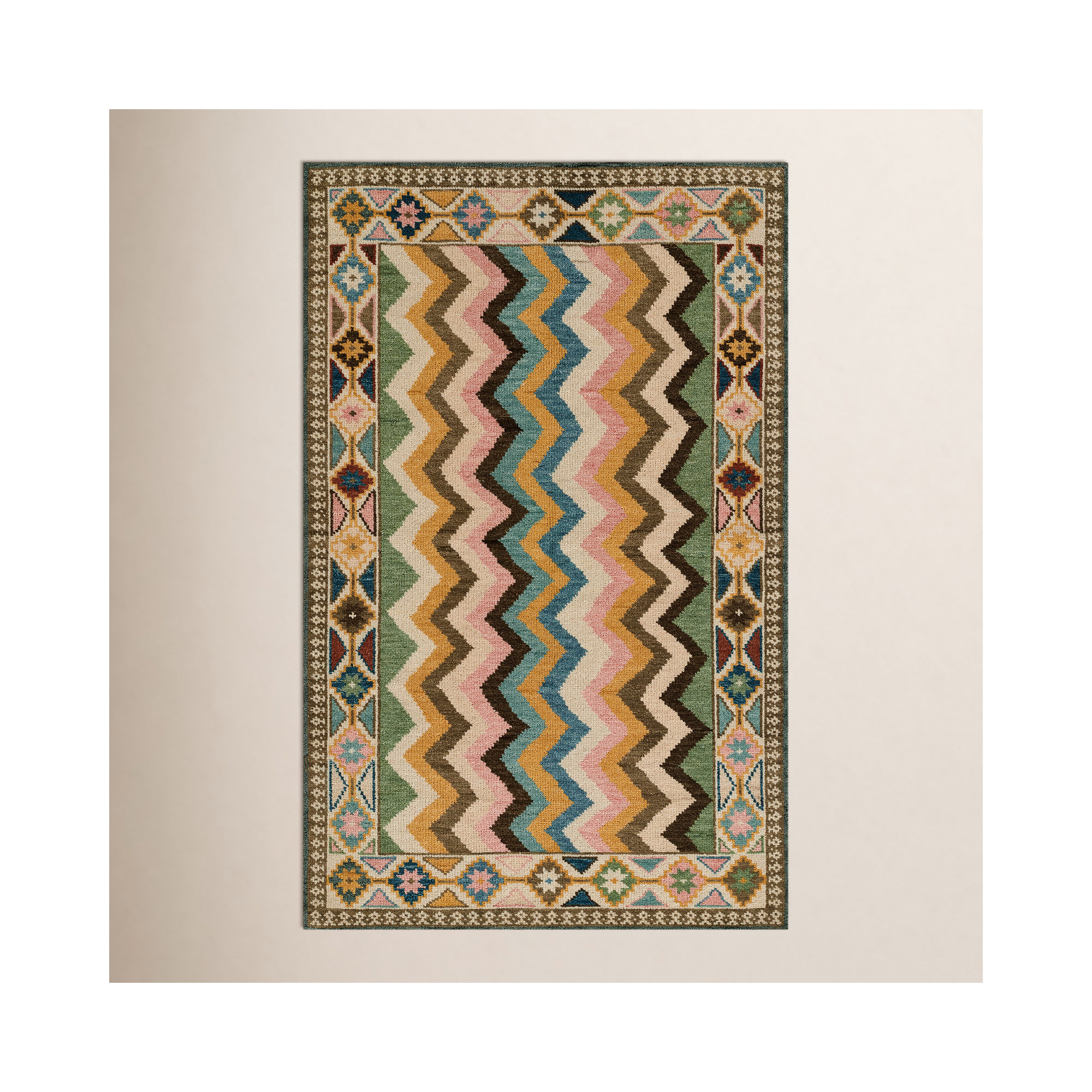  Lakita Geometric Hand Knotted Wool Multi-Colored Area Rug 9' X 12', Rectangle 2' x 3'
