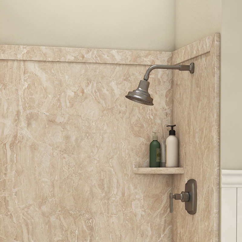 FlexStone Elegance 3-Panel 48"W x 36"D x 80"H Alcove Shower Surround in Alaskan Ivory, Alaskan Ivory