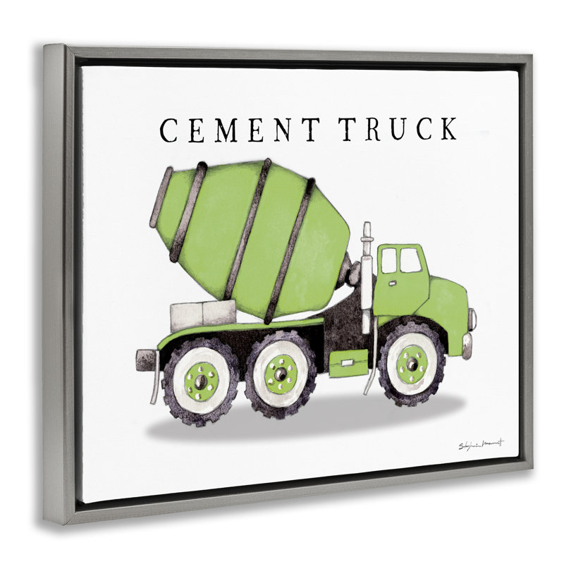 «Green Cement Truck Construction», art mural encadré par Stephanie Workman Marrott, Cadre flottant gris lustré