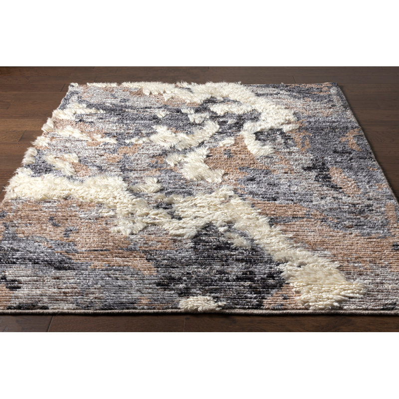 Tapis brun foncé / crème à motif abstrait Zubi, Rectangle 8 pi x 10 pi