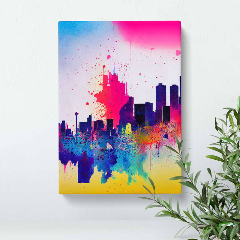 Paint Drip City Skyline No.3 Abstract - Wrapped Canvas, 60cm H x 40cm W x 3cm D
