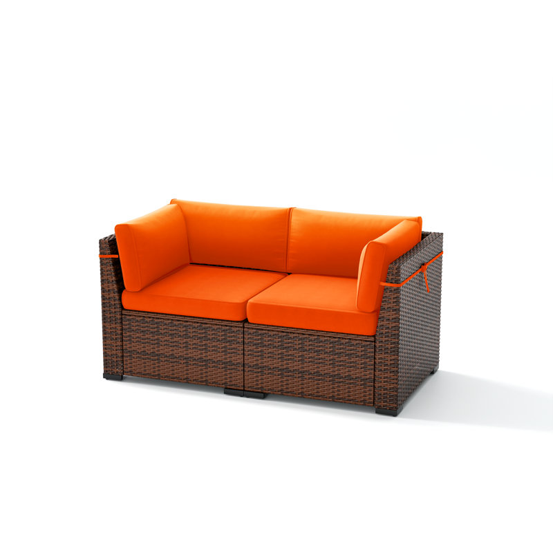 Causeuse d'extérieur en osier Yentin, Orange