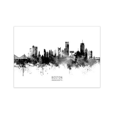 Boston Massachusetts Skyline Black White City Name by Michael Tompsett - Print
