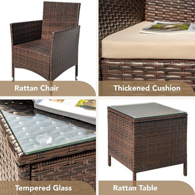 Ensemble de mobilier de jardin en résine tressée 3 pièces, canapé de conversation en rotin, marron