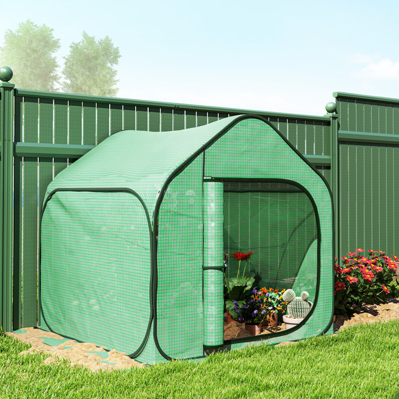Mini Pop Up Greenhouse with Reinforced PE Cover, Foldable Small Greenhouse with Zipper Door for Indoor, White