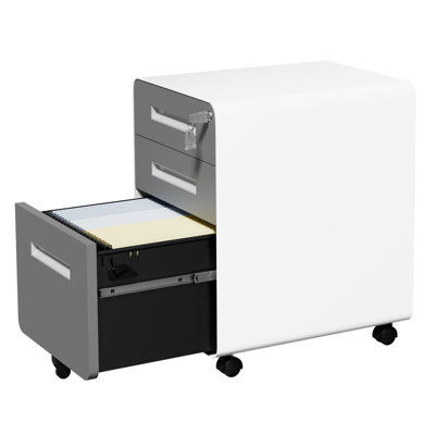 3‑Drawer Rolling Lockable All‑Steel File Cabinet, Fully Assembled with 360° Wheels for A4 Letter Legal Files, Home Office, Gray