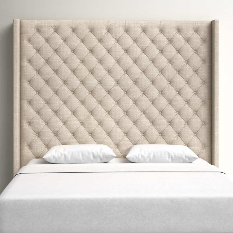 Kaster Upholstered Headboard, Heathered Beige Linen, Queen