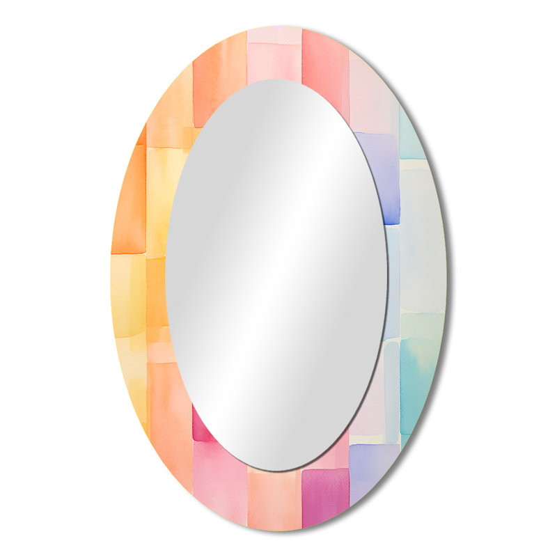 Paster Color Cubes Patterns I - Miroir décoratif ovale abstrait sur métal, H 36 po x l 24 po