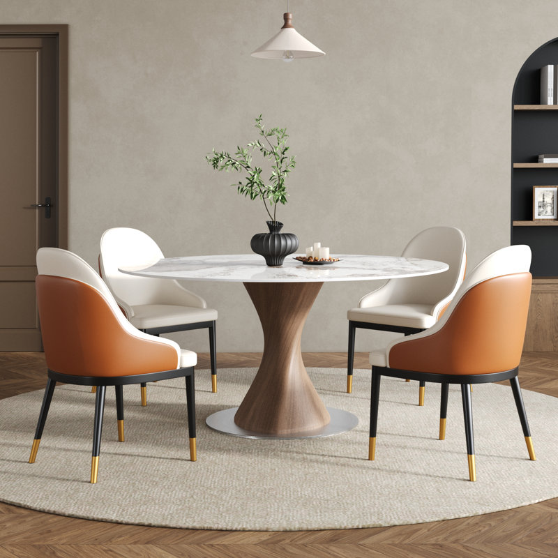 Table de salle à manger Sintered Stone, Glossy Amber, 29.53"H x 47.24"L x 47.24"W, Noyer foncé