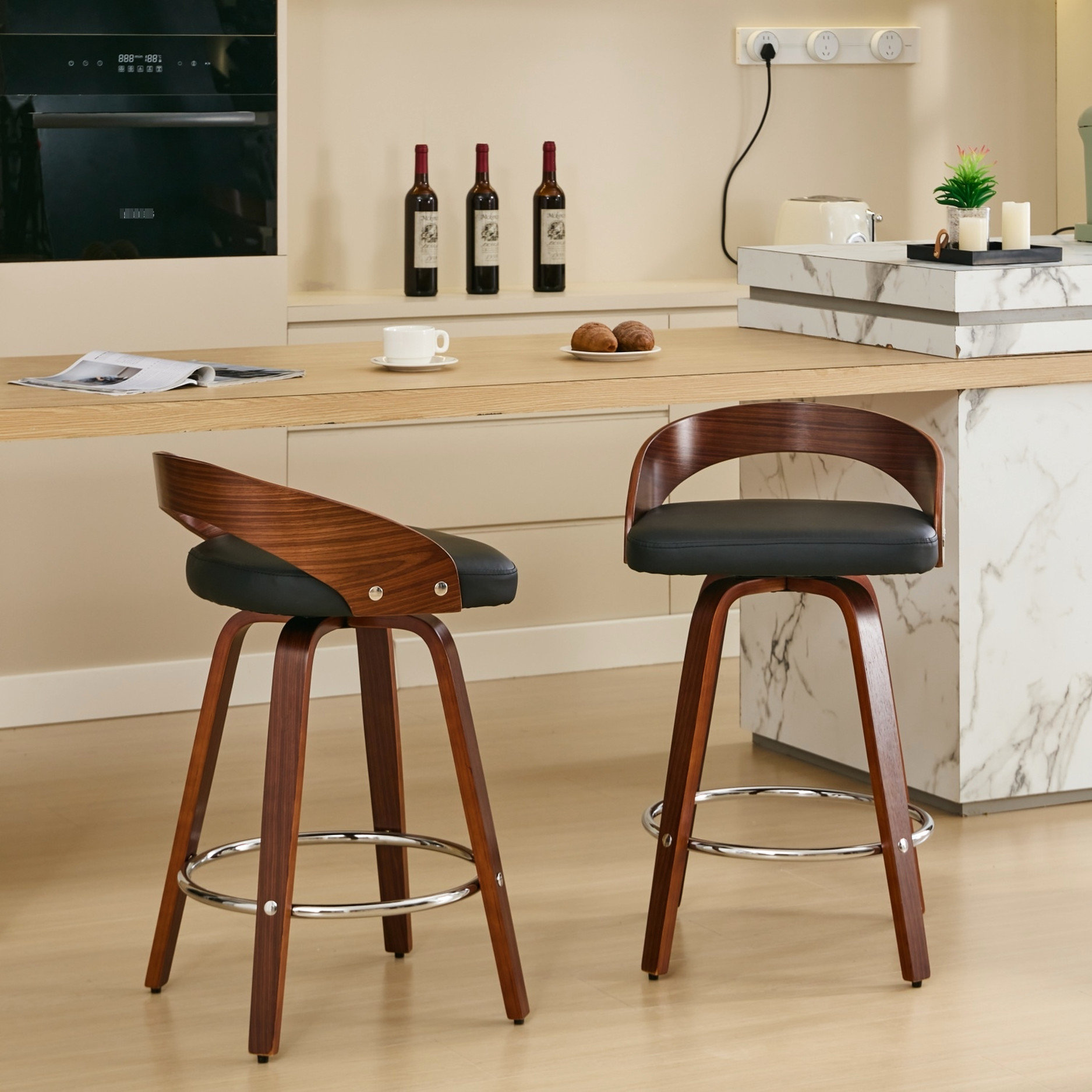 Chair Stool Color George Oliver Seat Height Bar Stools Of 2. Mid-century Modern Look ...