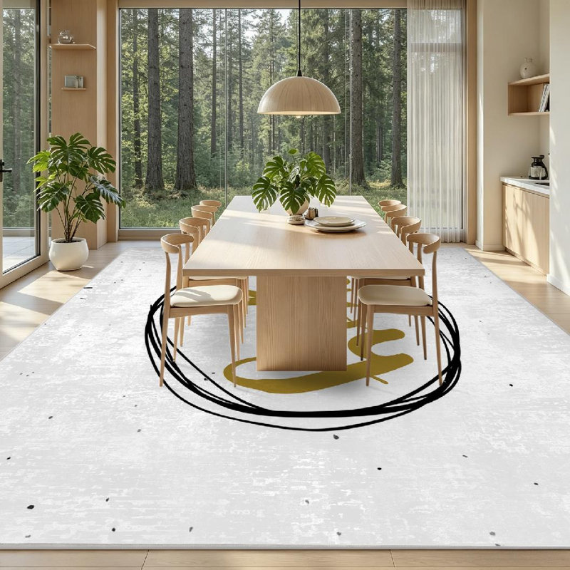 Tapis d'intérieur noir lavable à la machine, avec lettrage à la main et or, Rectangle 71" x 98"