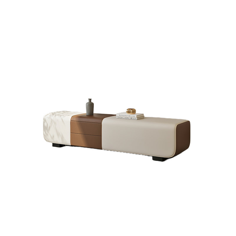 Banc de rangement rembourré en cuir Steph, Café / blanc cassé