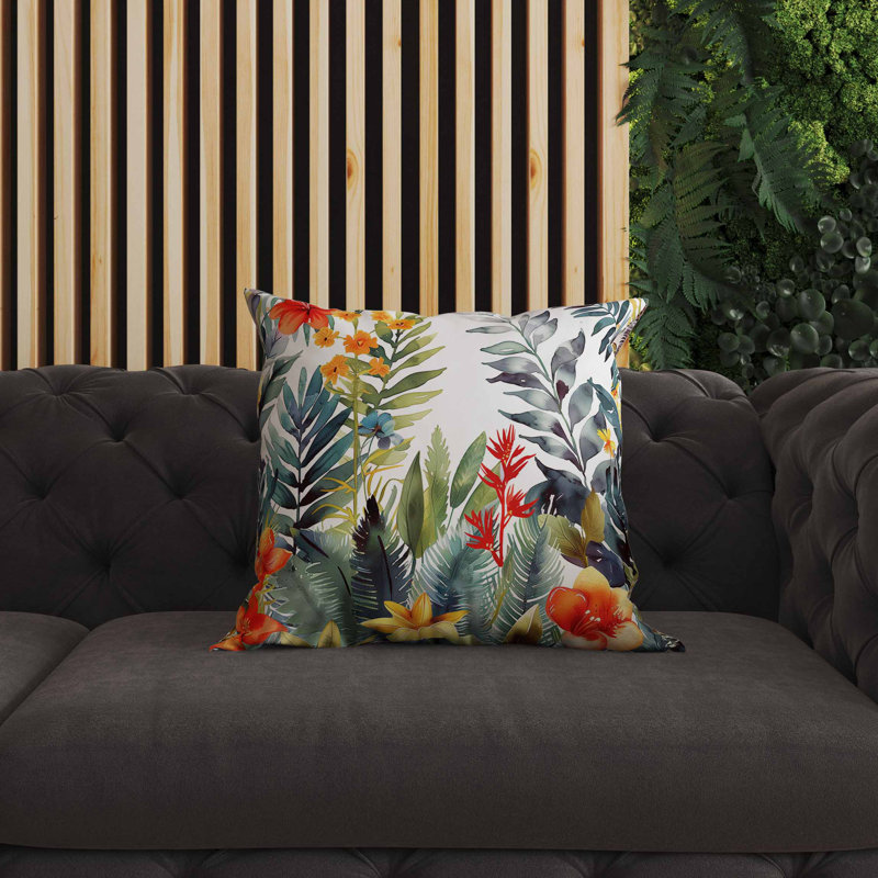 Coussin intérieur / extérieur Rainforest Dream, Carré 20 po, Bleu / Vert / Jaune