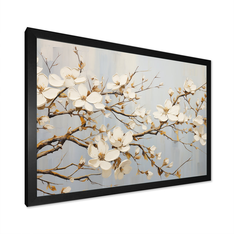 «White Dogwood Blossom Escape I» sur toile, Cadre d'angle fermé noir, H 12 po x l 20 po x P 1 po