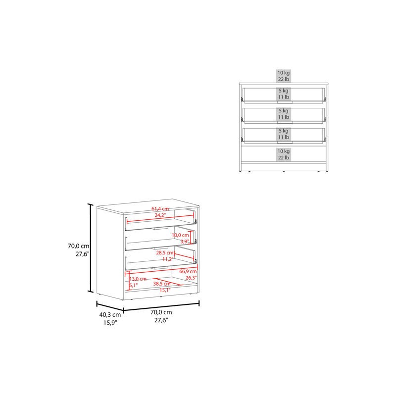 Commode, 3 tiroirs, 1 tablette