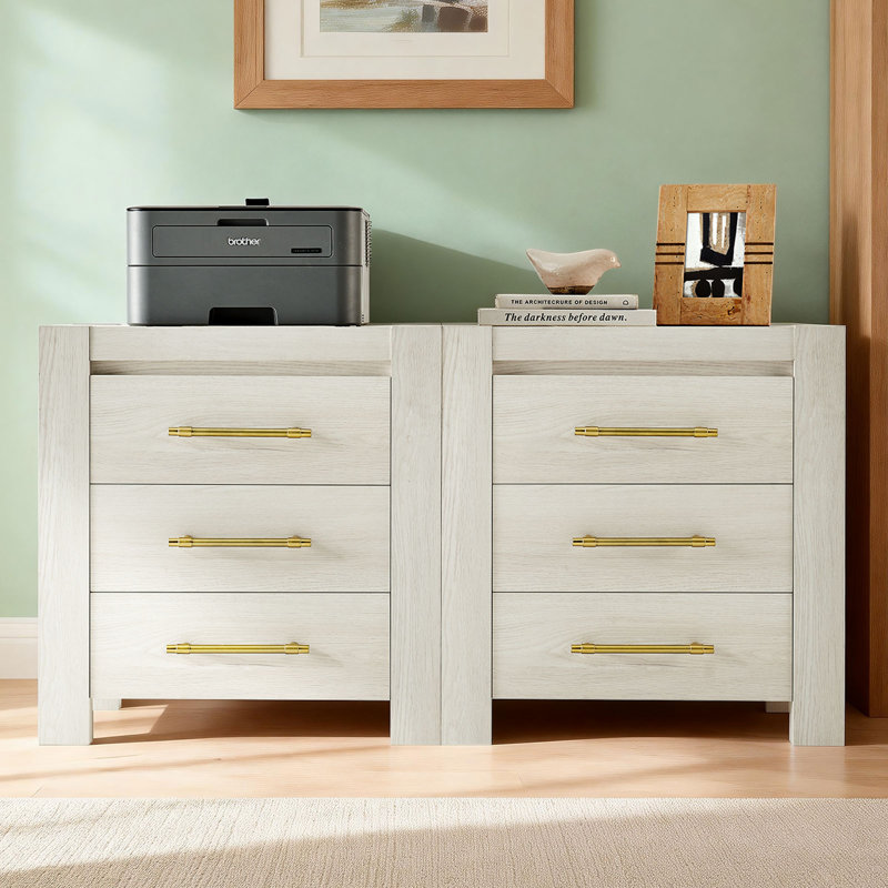 Nightstands With Three Drawers, Set Of 2, White