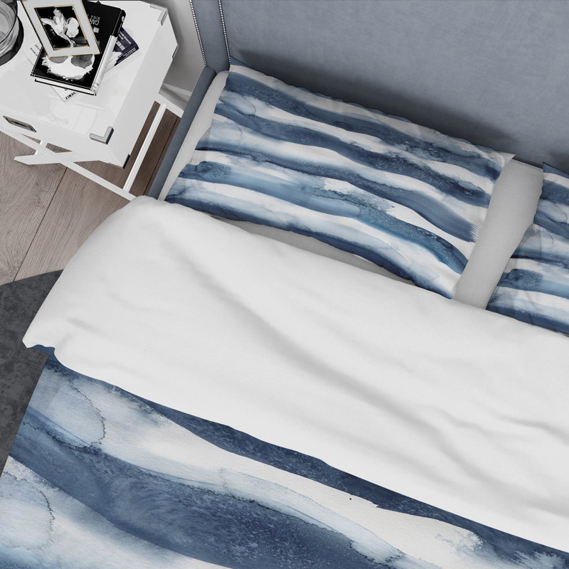 Abstract Classic Blue Waves - Modern Duvet Cover Set - Microfiber Polyester, Twin Duvet Cover + 1 Standard Sham