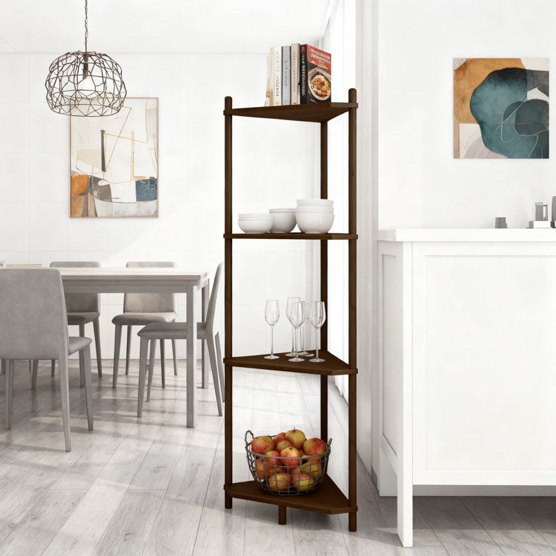 Tablette d'angle à 4 niveaux en bambou, rangement compact pour la salle de bain, la cuisine, le salon, la chambre à coucher et le bureau
