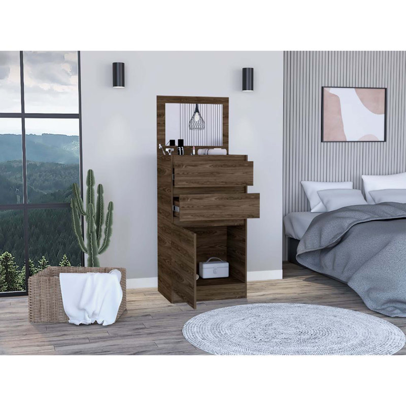 Commode standard à deux tiroirs Eliga, Noyer foncé