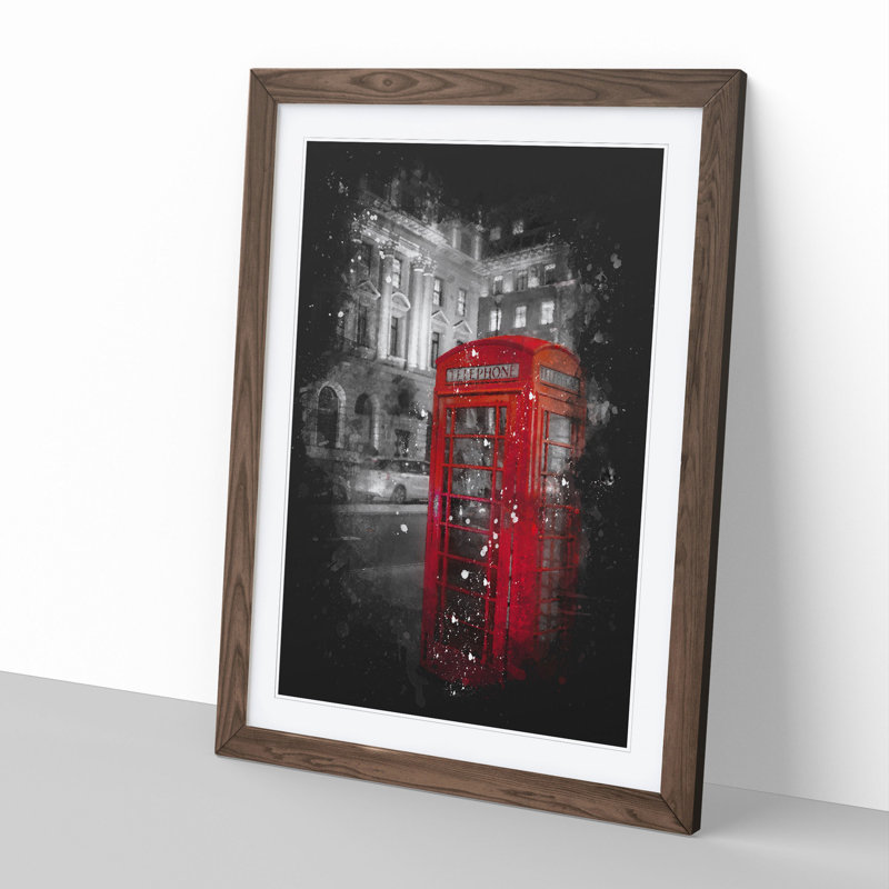 Red Telephone Box - Picture Frame Painting, 36cm H x 27cm W x 2cm D, Walnut Framed