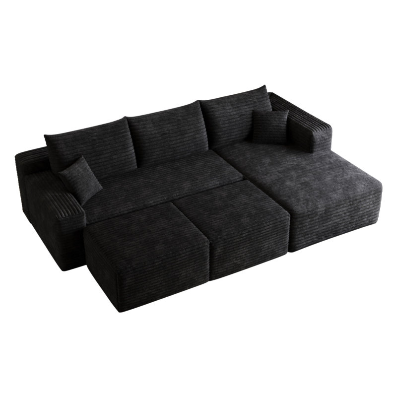 Canapé modulaire 95 po avec 2 repose-pieds Cloud, fauteuils rembourrés minimalistes modernes, canapé en U confortable pour le salon, canapé d'angle à assise profonde, aucun assemblage requis