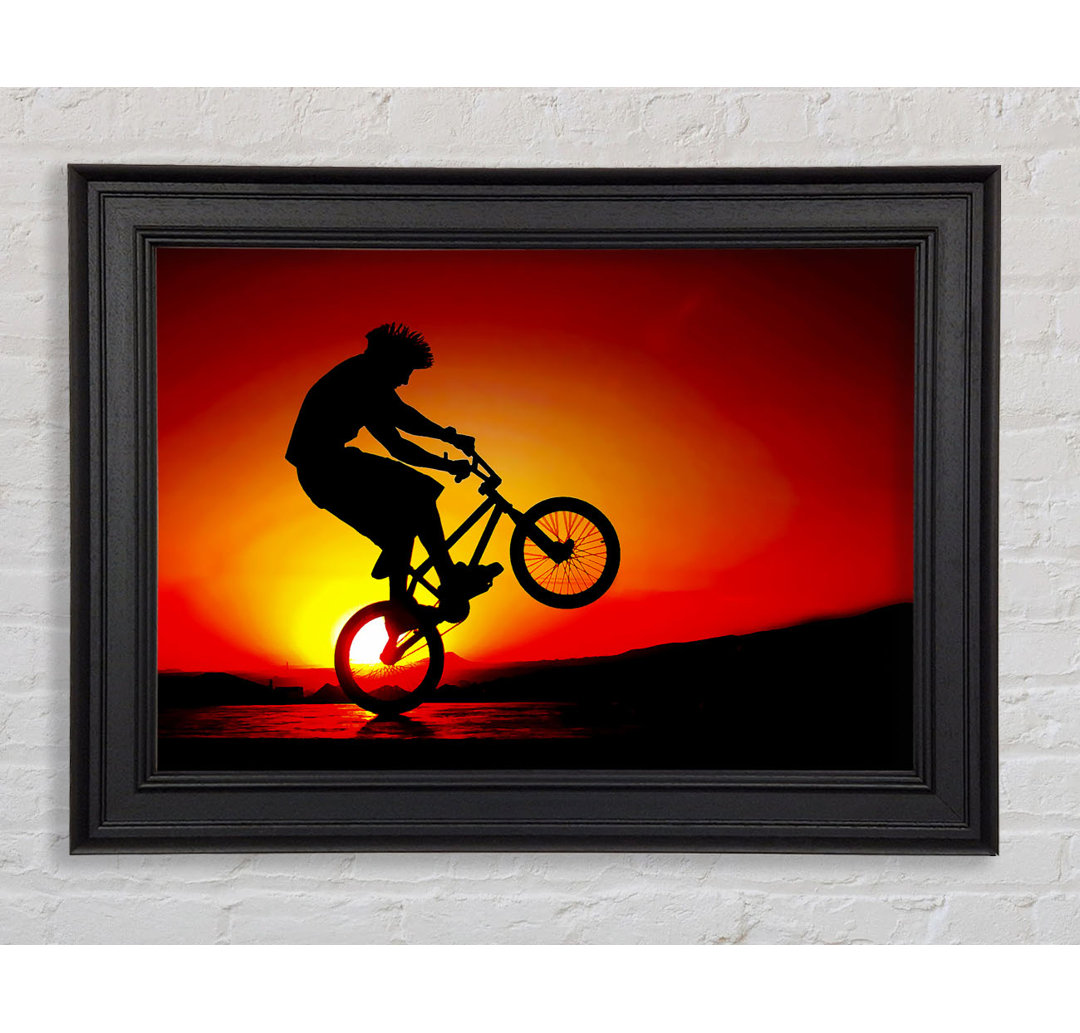 Bmx Back Wheelie In Red Sunlight Gerahmter Druck