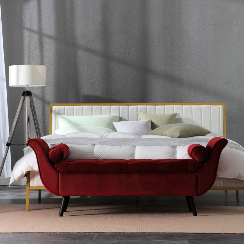 Banc polyvalent en velours rouge de 65 pouces pour le salon, assise confortable, profondeur 48,24 po, largeur 18,46 po, hauteur 17,11 po, chambre de rangement 47,2 lb, conception gracieuse, profondeur, largeur, hauteur,